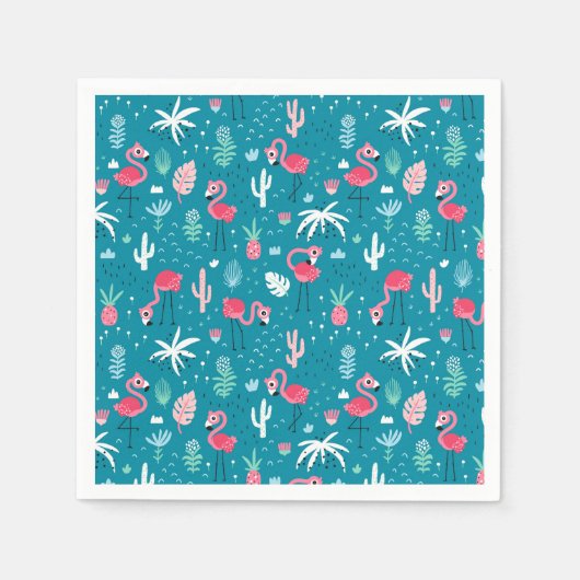 Flamingos, Blumen und Kaktus Serviette (Vorderseite)