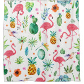 Flamingos Cactus & Pineapse Nahtloses Muster Duschvorhang (Vorderseite)