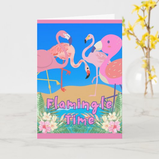 Flamingos Flamingle Time Party Einladung (Gelbe Blume)