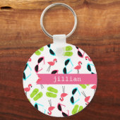Flamingos & Flip Flops Personalisierter Schlüssela Schlüsselanhänger (Vorderseite)