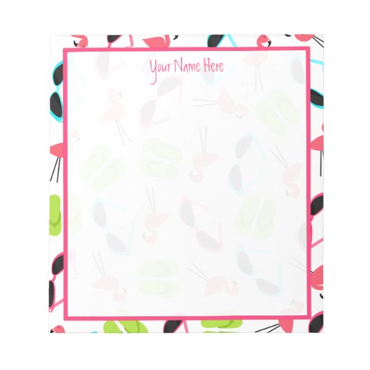 Flamingos Flip Flops & Sonnenbrillen Notepad Notizblock (Vorderseite)