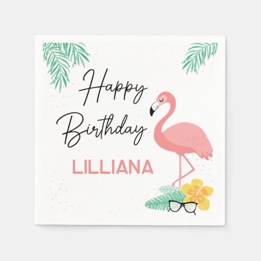 Flamingos & Fun Tropical Glückwunsch zum Geburtsta Serviette (Vorderseite)