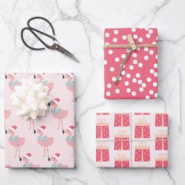 Flamingos, Geschenke & Punkt - Niedliche Weihnacht Geschenkpapier Set
