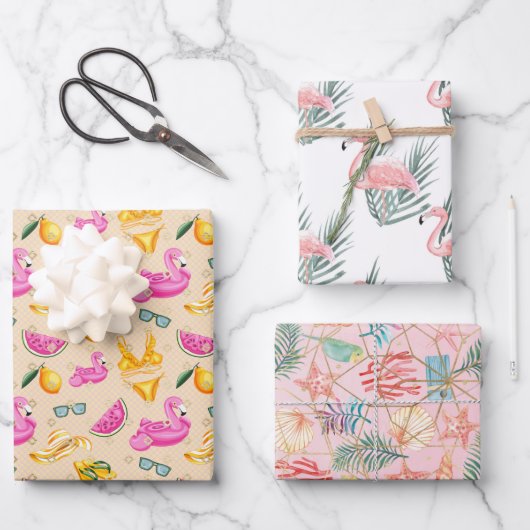 Flamingos Geschenkpapier Set (Vorderseite)