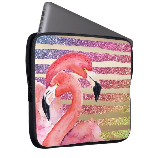 Flamingos Glitzer Goldmedaille Laptopschutzhülle (Vorne Rechts)