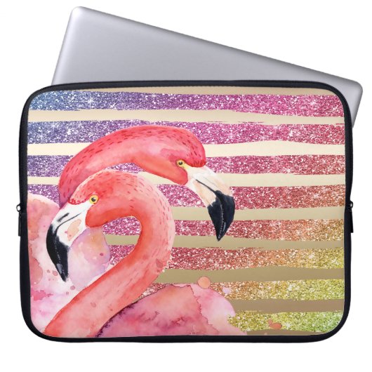 Flamingos Glitzer Goldmedaille Laptopschutzhülle (Vorderseite)