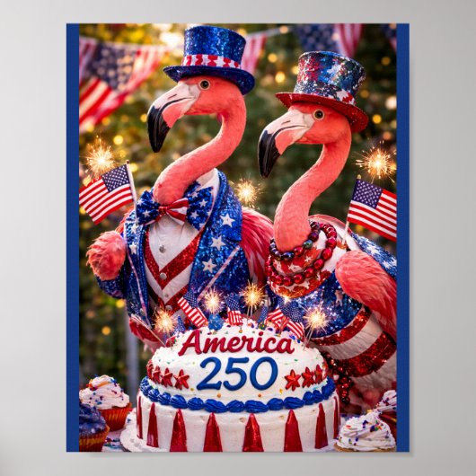 Flamingos Happy 250th Birthday America July 4th Poster (Vorne)