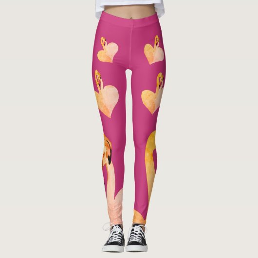 Flamingos Heart Pink , Custom Leggings, Flamingo Leggings (Vorderseite)