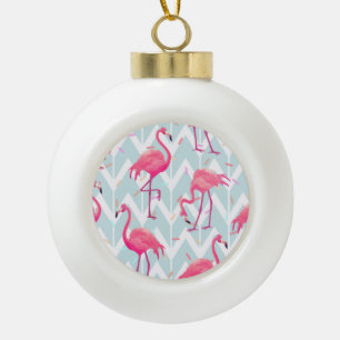 Flamingos Hellgrau: Vintage Tropical. Keramik Kugel-Ornament