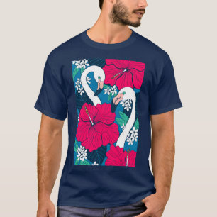 Flamingos, Hibiskus und tropische Blätter T-Shirt
