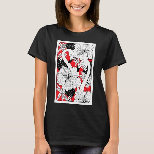 Flamingos, Hibiskus und tropische Blätter T-Shirt (Vorderseite)