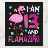 Flamingos |Ich bin 13. Phantastischer 13. Geburtst Weinetikett (Einzelnes Label)
