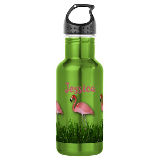 Flamingos im Gras Edelstahlflasche (Vorderseite)