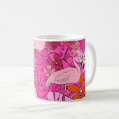 Flamingos im Hintergrund tropischer Blätter und f Kaffeetasse (VorderseiteRechts)