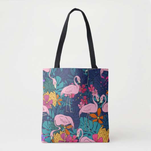 Flamingos im Hintergrund tropischer Blätter und f Tasche (Vorderseite)