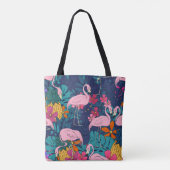 Flamingos im Hintergrund tropischer Blätter und f Tasche (Rückseite)