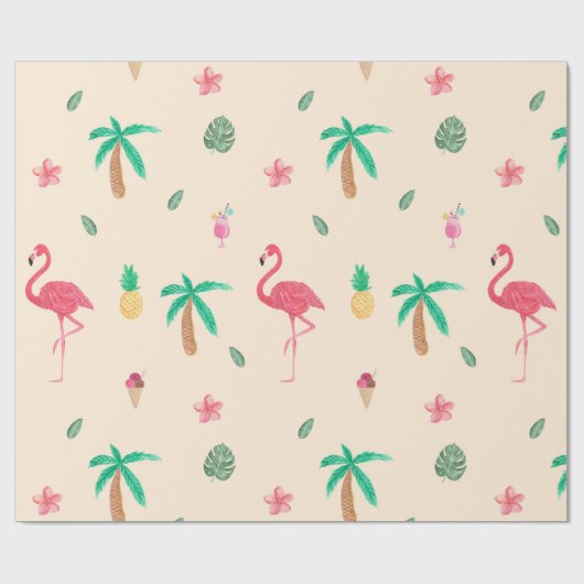 Flamingos im Sommer Geschenkpapier (Flach)