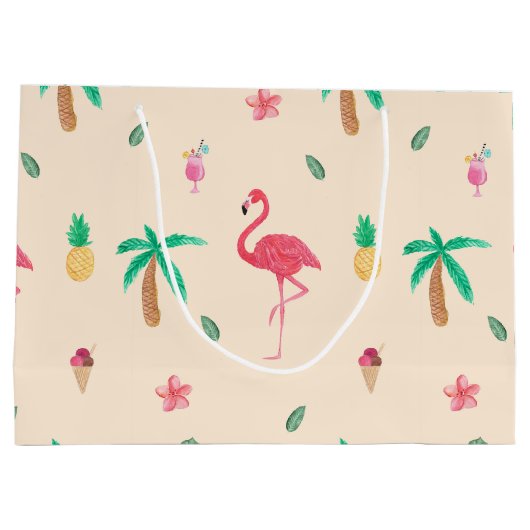 Flamingos im Sommer Große Geschenktüte (Rückseite)