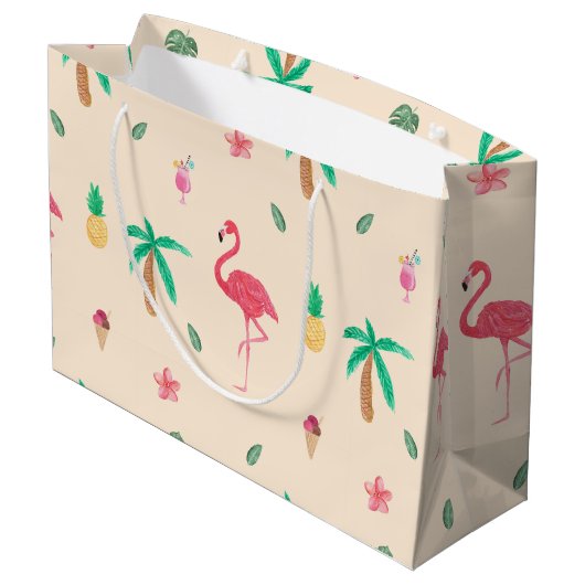 Flamingos im Sommer Große Geschenktüte (Rückseite Schrägansicht)