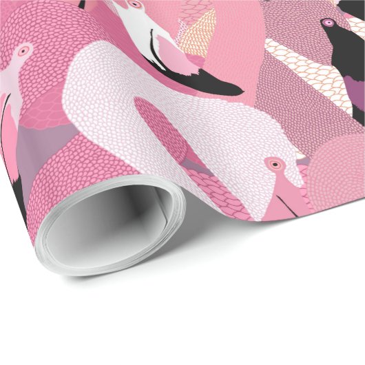 Flamingos in der rosa Geschenk-Verpackung Geschenkpapier (Rolleneckpunkt)