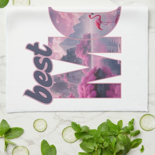 Flamingos in einer Traumwelt - best Mom ever Geschirrtuch (Gefaltet)