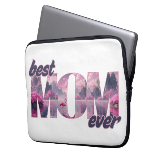 Flamingos in einer Traumwelt - best Mom ever Laptopschutzhülle (Vorderseite Links)