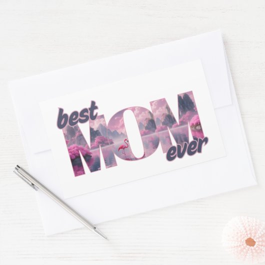 Flamingos in einer Traumwelt - best Mom ever Rechteckiger Aufkleber (Umschlag)