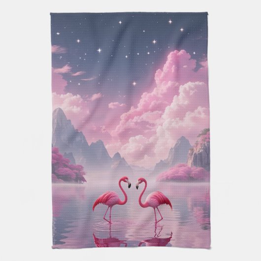 Flamingos in einer Traumwelt Geschirrtuch (Vertikal)