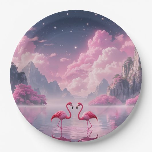 Flamingos in einer Traumwelt Pappteller (Vorderseite)