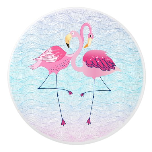 Flamingos in Liebe Abstrakte stilisierte Wasserwel Keramikknauf (Vorderseite)