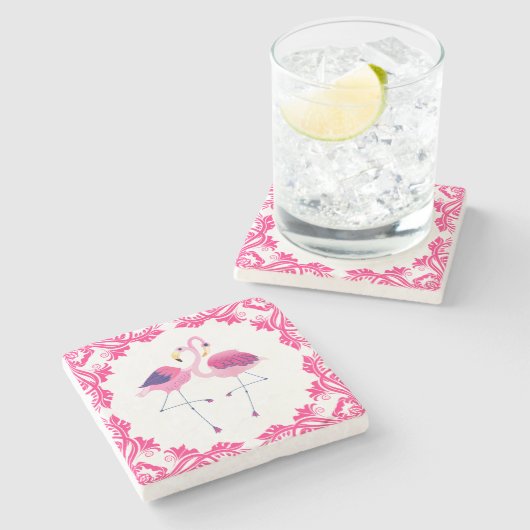 Flamingos in Liebe rosa Rahmen Steinuntersetzer (Seitenansicht)