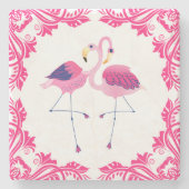 Flamingos in Liebe rosa Rahmen Steinuntersetzer (Vorderseite)