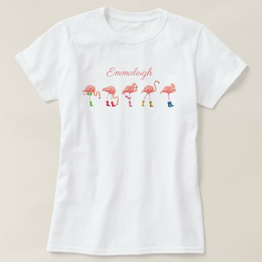 Flamingos in Regenbooten Mit Monogramm T-Shirt (Design vorne)