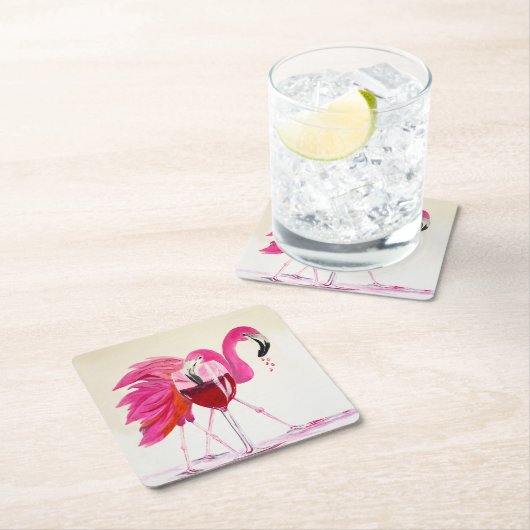 Flamingos in Rotwein Rechteckiger Pappuntersetzer (Vor Ort)