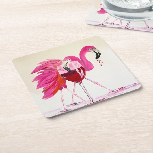 Flamingos in Rotwein Rechteckiger Pappuntersetzer (angewinkelt)