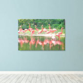 Flamingos in Row am See, Wildlife Nature Birds Leinwanddruck (Insitu (Holzboden))