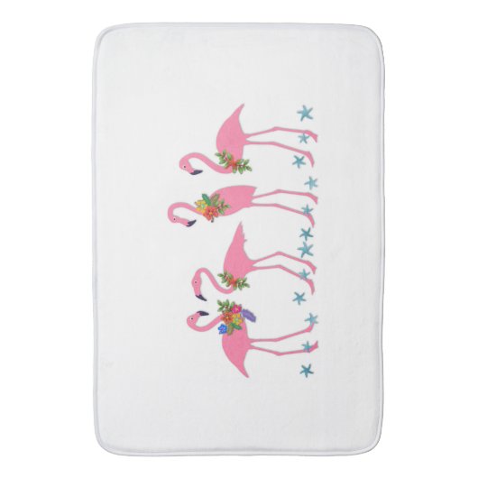 Flamingos in Starfish Tropical Themed Badematte (Vorderseite Vertikal)