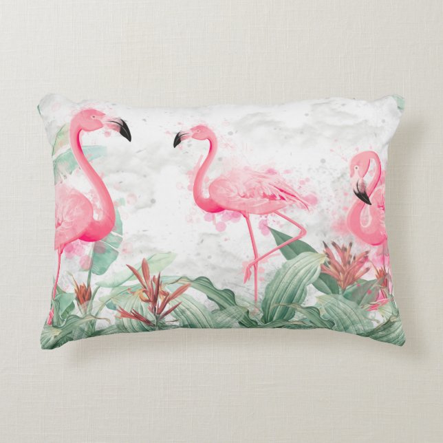 Flamingos in tropischen Pflanze auf einem texturie Dekokissen (Vorderseite)