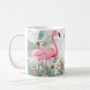 Flamingos in tropischen Pflanze auf einem texturie Kaffeetasse