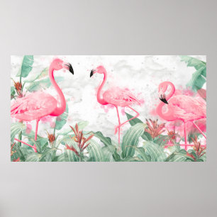 Flamingos in tropischen Pflanze auf einem texturie Poster