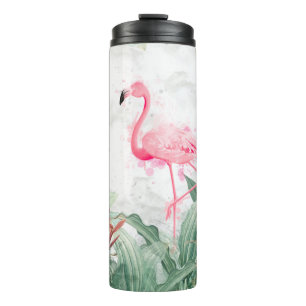 Flamingos in tropischen Pflanzen auf einem texturi Thermosbecher