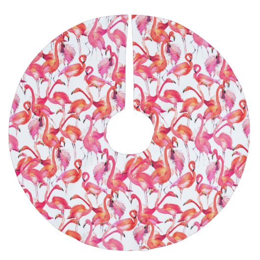 Flamingos in Wasserfarben Polyester Weihnachtsbaumdecke (Vorderseite)