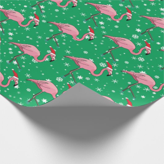 Flamingos in Weihnachtsmannmützen Weihnachten Geschenkpapier (Ecke)