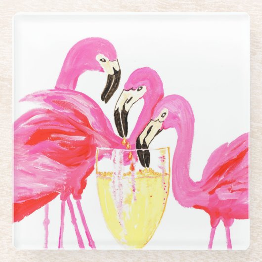 Flamingo's in White Wine Untersetzer (Vorderseite)