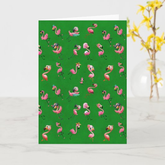 Flamingos Karte (Gelbe Blume)