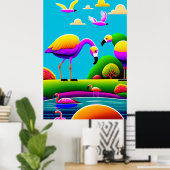 Flamingos - Leinwand Printwerbung Poster (Heimbüro)