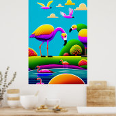 Flamingos - Leinwand Printwerbung Poster (Küche)