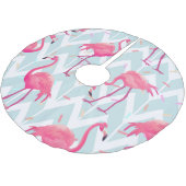 Flamingos Light Gray: Vintag tropisch. Polyester Weihnachtsbaumdecke (Schrägansicht)