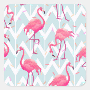 Flamingos Light Gray: Vintag tropisch. Quadratischer Aufkleber