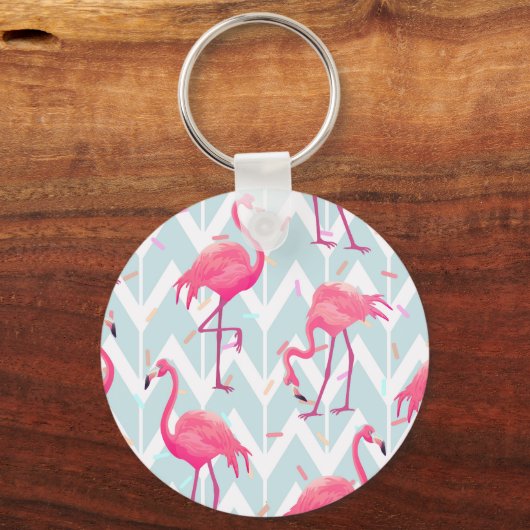 Flamingos Light Gray: Vintag tropisch. Schlüsselanhänger (Rückseite)